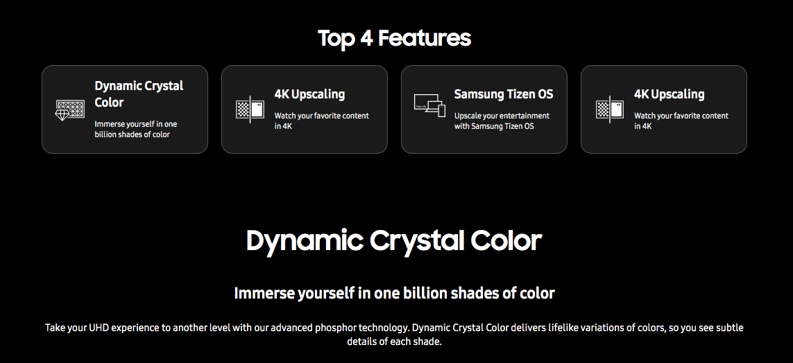 Samsung Smart TV 55 Inch Crystal UHD DU8000 4K Tizen OS top features