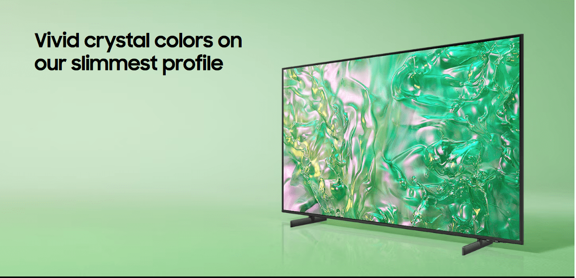Samsung 55 inch DU8000 Smart TV showcasing its ultra-slim AirSlim design and sleek aesthetic.