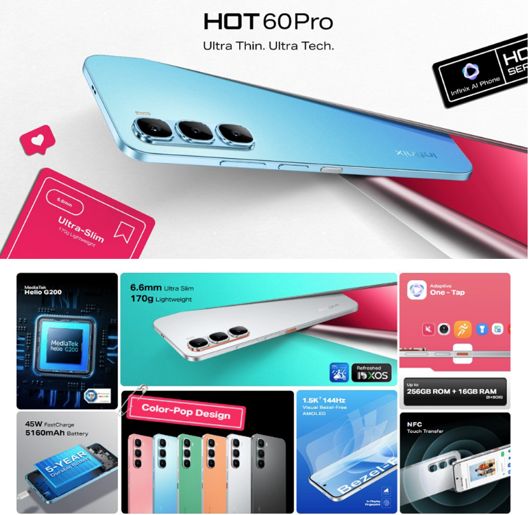 Infinix Hot 60 Pro 8GB Ram, 256GB - Coral Tides| Dream 2000