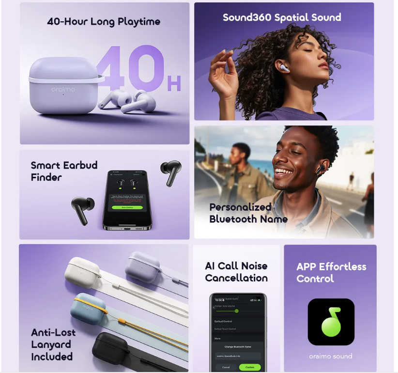 Oraimo SpaceBuds Lite Wireless Earbuds, OTW-324 - Black| Dream 2000