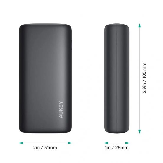 Aukey Power Bank 10000mAh Fast Charge, PD 20W & QC 3.0, Dual USB Ports PB-Y36P-BK – Black