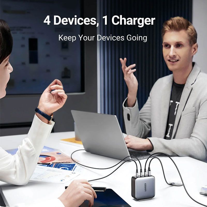 يو جرين شاحن سريع تك 100 وات 4 مداخل GAN 3XUSB-C CD226 - أسود