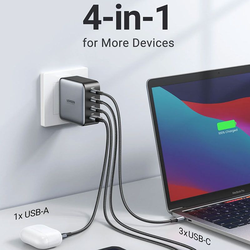 يو جرين شاحن سريع تك 100 وات 4 مداخل GAN 3XUSB-C CD226 - أسود