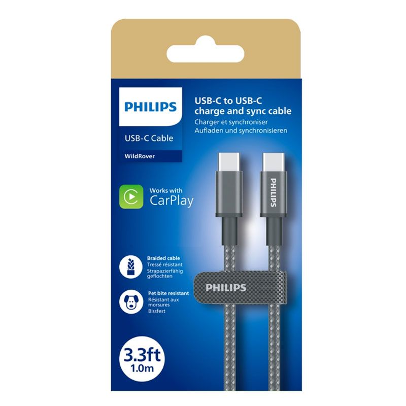 Philps Cable Type-C To Type-C 60W 3.3FT 1.M DLC7030C - Black