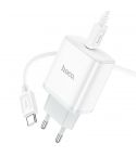 Hoco C104A Wall charger PD 20W With Type-C To Type-C Cable - White