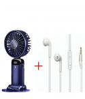 N15 Handheld Fan With LED Digital Display - Blue & Vidvie HS604 Earphones - White