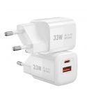 WiWU Nano Series GaN 33W Fast Wall Charging 2 Ports (Type-C & USB), Wi-U008 - White