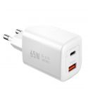 WiWU Nano Series GaN 65W Fast Wall Charging 2 Ports (Type-C & USB), Wi-012EU - White