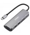 Onten 95116D USB C HUB Dock Station 6 in 1 – HDMI 4K@30Hz + SD/TF + USB 3.0 X2 + Type-C (PD 3.0) - Silver