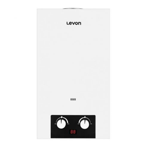 Levon Digital Gas Water Heater, 10 Liters, Adaptor , Pro SAFTY -F-OXG - White