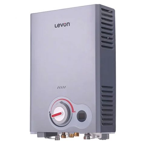 Levon Gas Water Heater, 6 Liters, Digital Display, Adaptor, Without Chimney, Silver