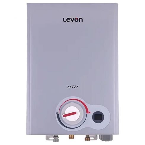 Levon Gas Water Heater, 6 Liters, Digital Display, Adaptor, Without Chimney, Silver