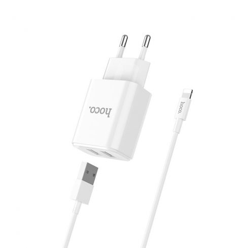 Hoco C62A Victoria dual port charger With Lightning cable - White