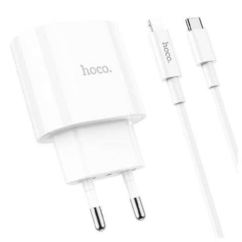 Hoco C95A PD20W+QC3.0 Charger With Type-C To Lightning Cable - White 