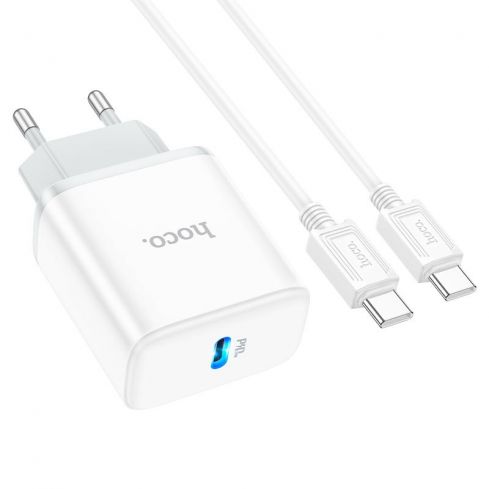 Hoco C104A Wall charger PD 20W With Type-C To Type-C Cable - White