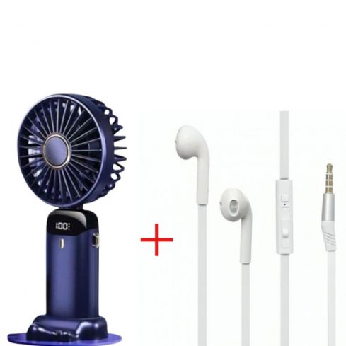 N15 Handheld Fan With LED Digital Display - Blue & Vidvie HS604 Earphones - White