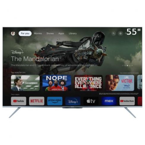 Sharp 4K Smart Frameless TV, 55 Inch, Built-In Receiver, 4T-C55FL6EX - Black