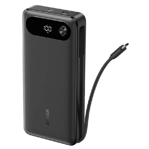 Anker Power Bank 20000mAh, 87W, Built-In USB-C Cable, A1383H11 - Black