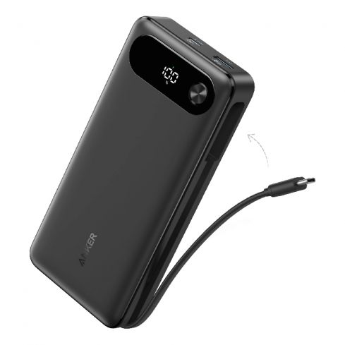 Anker Power Bank 20000mAh, 87W, Built-In USB-C Cable, A1383H11 - Black