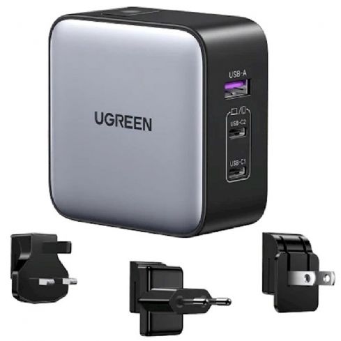 Ugreen CD296 Nexode Wall Charger, 65 Watt, 3 Ports - Gray