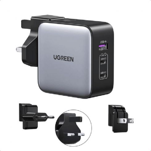 Ugreen CD296 Nexode Wall Charger, 65 Watt, 3 Ports - Gray