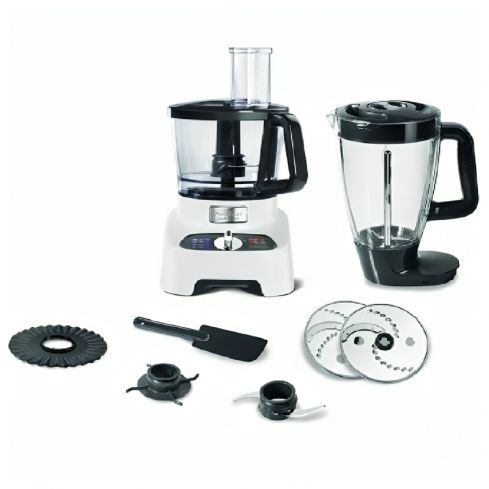 Moulinex Double Force Food Processor with 8 attachments for 27 functions, 1000 watt, 3L Bowl, 2L Blender, FP823125 - White