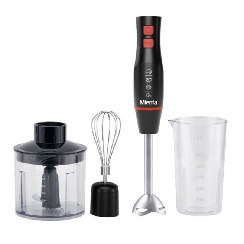 Mienta Hand Blender, 450 Watt, 600 ml, with Whisk and Chopper, HB111138B - Black