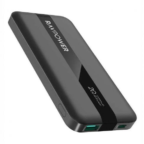 RavPower Pioneer RP-PB1236 PD Power Bank, 20W, 2 Ports, 10000 mAh - Black