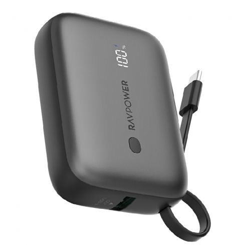 RAVPower RP-PB1224 PD Power Bank 20W, 10000mAh, Build-in USB-C Cable - Black