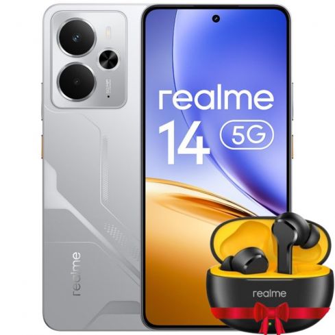 ريلمي 14 5G، رامات 12جيجابايت ، 256 جيجابايت - فضي + سماعة ريلمي بدز T01 هدية مجانية