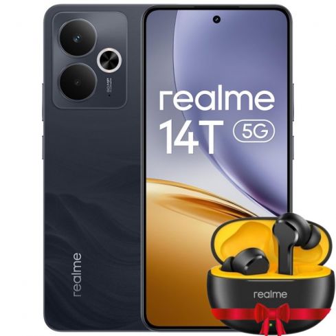 ريلمي 14T 5G، رامات 8 جيجابايت، 256 جيجابايت - أسود + سماعة ريلمي بدز T01 هدية مجانية