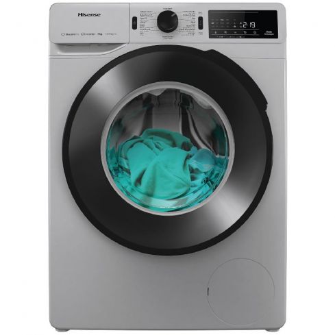 هايسنس غسالة ملابس، تحميل أمامي، انفرتر، 8 كجم، WF3V8042BSEG - فضي