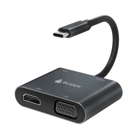 Buddy HUB4 USB-C to HDMI & VGA Converter 100W - Black