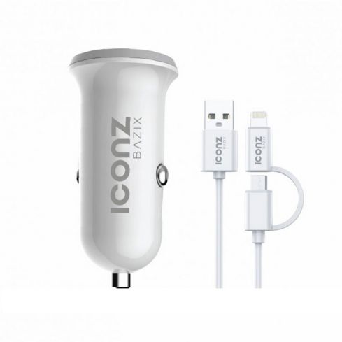 Iconz XCC07W Bazix Car Charger 2 in 1 Cable - White