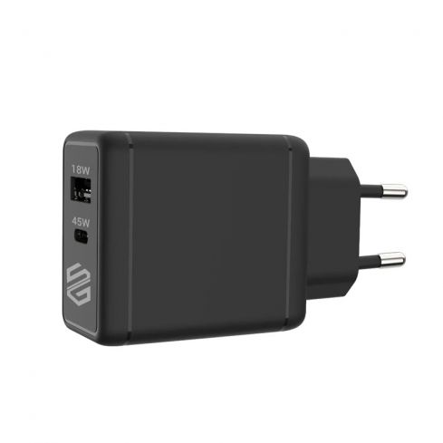 Smart Gate Home Charger Adapter 45W 2 Port USB-A USB-C - Black