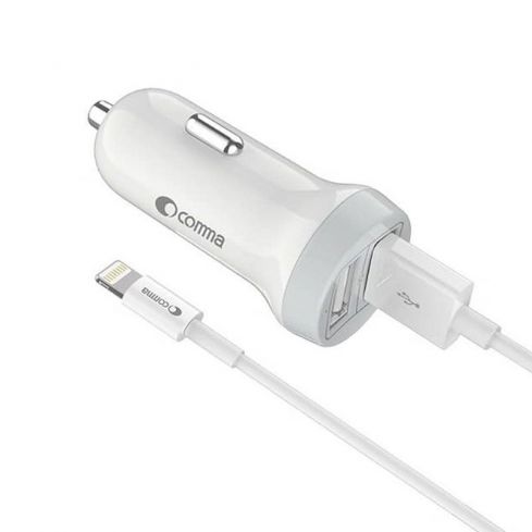 COMMA MP-83-1 Charger Car 2USB with Lighting Cable - White