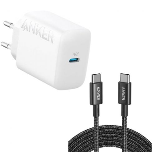 Anker Adapter 20W PD, A2347L21 - White & Anker Cable Type-C TO Type-C , 3.3ft , 60W Fast Charging, A8752H11 - Black