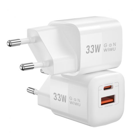 WiWU Nano Series GaN 33W Fast Wall Charging 2 Ports (Type-C & USB), Wi-U008 - White