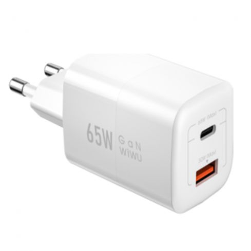 WiWU Nano Series GaN 65W Fast Wall Charging 2 Ports (Type-C & USB), Wi-012EU - White