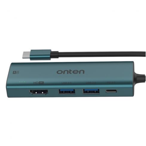 Onten HUB 5 in 1 Type C To Dual HDTV 4K 2Ports USB 2.0 PD Charge MST, OTNUC126 - Green