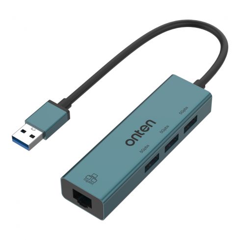  اونتن موزع  USB 3.0 إلى 3 منافذ مع محول جيجابت إيثرنت، OTN-5220 - اخضر