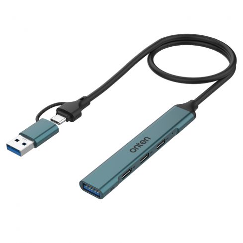 Onten OTN-UCA9703 4-in-2 Smart Hub USB 3.0 X1 + USB-C X3 – Support OTG - Green