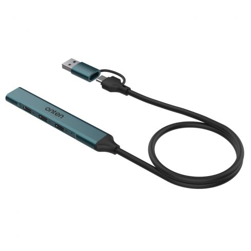 Onten OTN-UCA9703 4-in-2 Smart Hub USB 3.0 X1 + USB-C X3 – Support OTG - Green