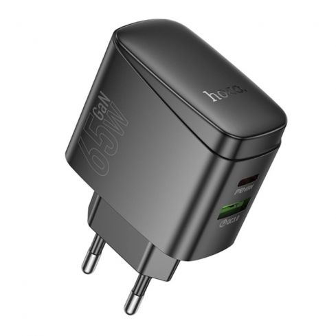 هوكو شاحن سريع CS63A بقوة 65 واط GaN PD/QC بمنافذ USB-C/USB-A - أسود