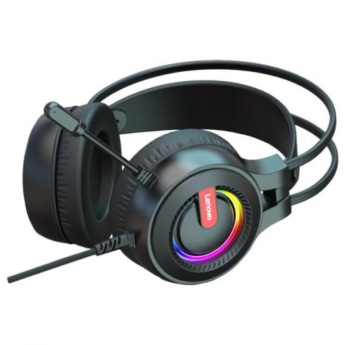  لينوفو G80-B سماعة رأس للألعاب يو اس بي، واضاءه ار جي بي مزودة بميكروفون لإلغاء الضوضاء - أسود