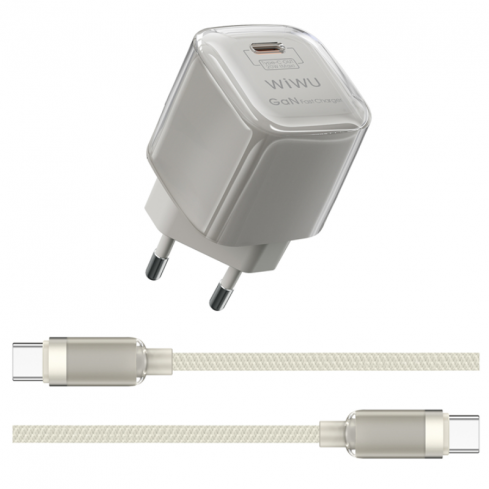 WiWU Jello Wi-U017 30W Power GaN Fast Charger With Type-C To Type-C Cable - White