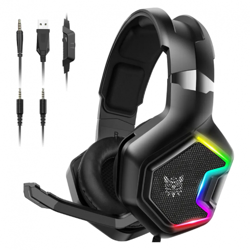 اونيكوما K10 PRO سماعة رأس للألعاب، ميكروفون، إضاءة RGB - أسود