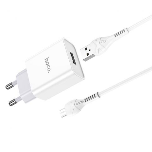 Hoco C81A Asombroso Single Port Charger, Set With USB-A To Micro Cable - White