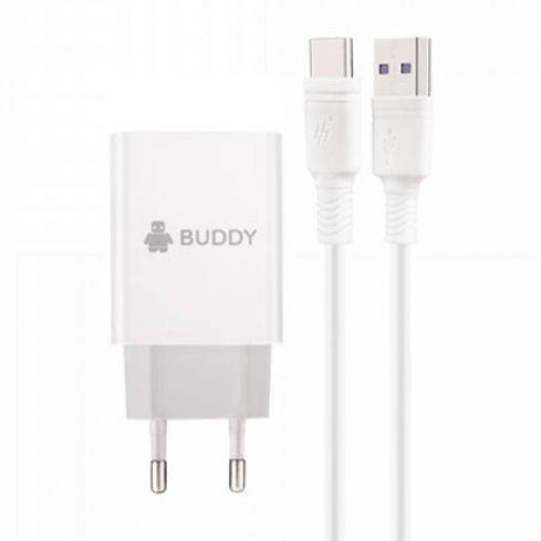 Buddy BU-H4 Home Charger QC3 0 Fast- 18W 3A Type- C Cable - White