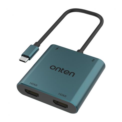 اونتن محول OTN-9175K متعدد التدفقات (MST) 4 في 1 من USB-C إلى HDMI مزدوج مع (1xUSB-A + 1xUSB-C) - أخضر